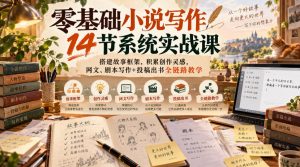 零基础小说写作14节系统实战课，搭建故事框架，积累创作灵感，网文、剧本写作+投稿出书全链路教学-淘金日记