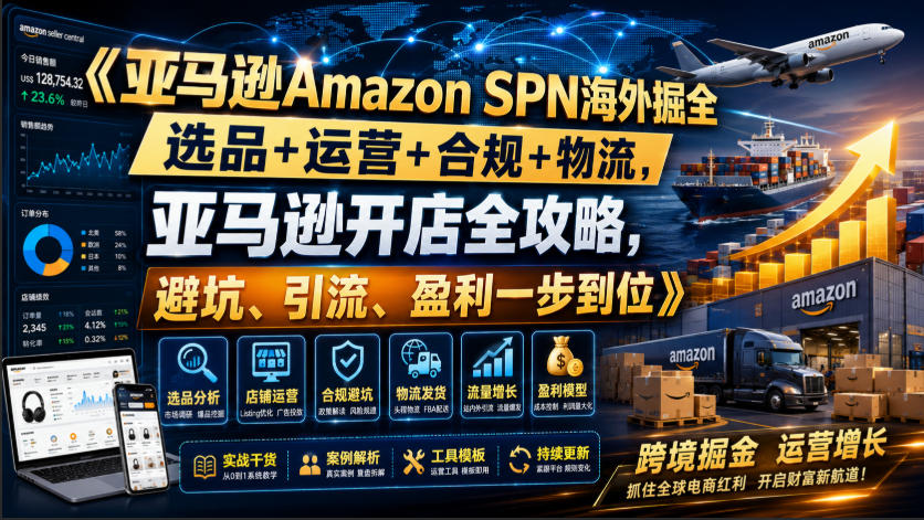亚马逊Amazon SPN海外掘全，选品+运营+合规+物流，亚马逊开店全攻略，避坑、引流、盈利一步到位-淘金日记