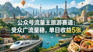 公众号流量主之旅游赛道,受众广+流量稳,平均单日收益5张+-淘金日记