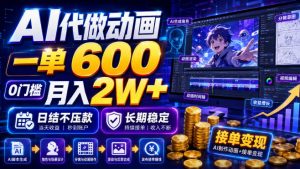 AI代做动画,一单600,0门槛月入2W+,日结不压款,长期稳定【揭秘】-淘金日记