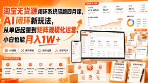 淘宝无货源闭环系统陪跑四月课,AI闭环新玩法,从单店起量到矩阵规模化运营,小白也能月入1W+-淘金日记