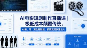 AI电影短剧制作直播课|极低成本颠覆传统,AI编、导、演全程赋能,极简流程快速出片-淘金日记
