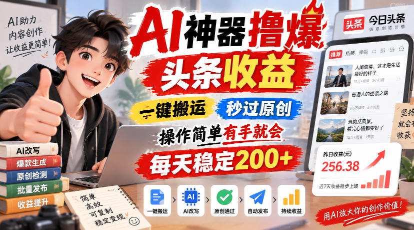 AI神器撸爆头条收益，一键搬运，秒过原创，操作简单有手就会，每天稳定200+【揭秘】-淘金日记