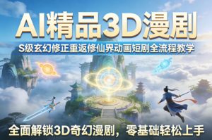 AI精品3D漫剧S级玄幻修正重返修仙界动画短剧全流程教学,全面解锁3D奇幻漫剧,零基础轻松上手-淘金日记