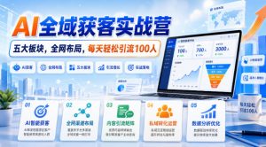 AI全域获客实战营,五大板块,全网布局,每天轻松引流100人-淘金日记