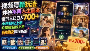 视频号新玩法体验不同人生副本,懂的人已日入700+,小白轻松上手,0基础轻松上手,保姆级教程拆解-淘金日记