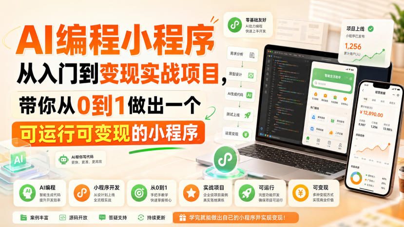 AI编程小程序从入门到变现实战项目，带你从0到1做出一个可运行可变现的小程序-淘金日记