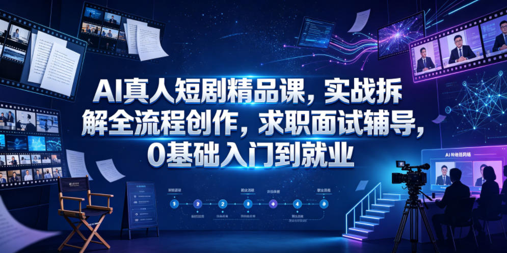 AI真人短剧精品课，实战拆解全流程创作，求职面试辅导，0基础入门到就业-淘金日记