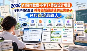 2026 AI写作教案+PPT+作业设计项目，手把手带你掌握教师领域最賺钱的三类单子，开启稳定副收入-淘金日记