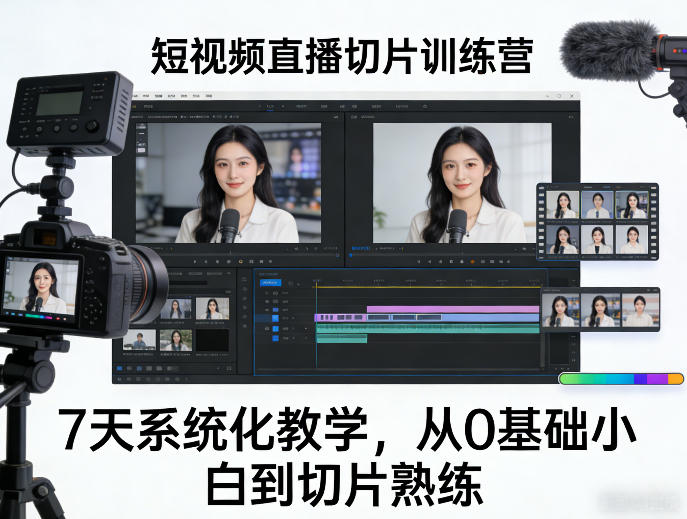 短视频直播切片训练营，7天系统化教学，从0基础小白到切片熟练-淘金日记