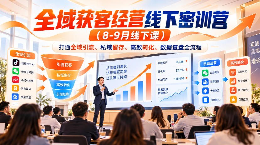 全域获客经营线下密训营（8-9月线下课），打通全域引流、私域留存、高效转化、数据复盘全流程-淘金日记