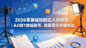 2026零基础短剧达人训练营|从0到1做短剧号,接星图任务賺收益,抓住2026年短剧流量红利-淘金日记
