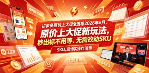 拼多多原价上大促全流程,原价上大促新玩法,秒出标不用等、无需改动SKU,现场实操演示(2026年6月)-淘金日记