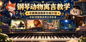 钢琴动物寓言教学,可做精选独家分成计划,对标35W粉丝博主同款课-淘金日记