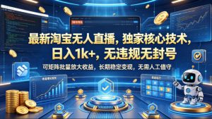 最新淘宝无人直播，独家核心技术，日入1k+，无违规无封号，可矩阵批量放大，长期稳定，无需人工值守【揭秘】-淘金日记