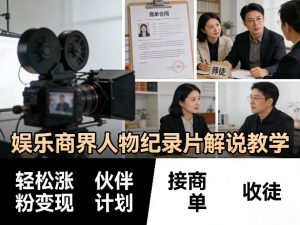 娱乐商界人物纪录片解说教学,轻松涨粉变现,伙伴计划,接商单,收徒等-淘金日记