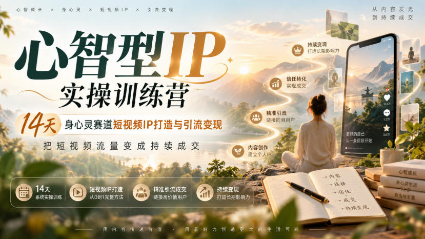 心智型IP实操训练营｜14天身心灵赛道短视频IP打造与引流变现，把短视频流量变成持续成交-淘金日记