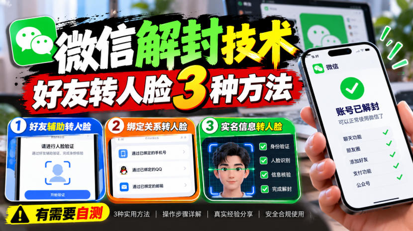 微信解封技术，好友转人脸3种方法，外来技术，有需要自测-淘金日记