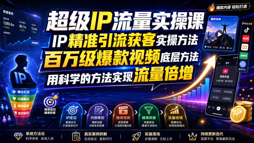 超级IP流量实操课，IP精准引流获客实操方法，百万级爆款视频底层方法，用科学的方法实现流量倍增-淘金日记