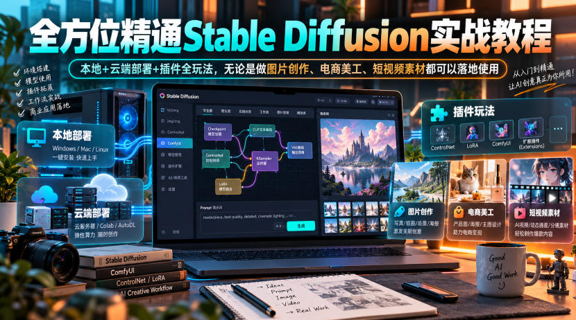 全方位精通Stable Diffusion实战教程｜本地+云端部署+插件全玩法，无论是做图片创作、电商美工、短视频素材都可以落地使用-淘金日记