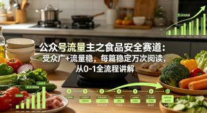 公众号流量主之食品安全赛道，受众广+流量稳，每篇作品稳定万次阅读，从0-1全流程讲解-淘金日记