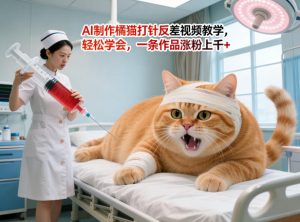 AI制作橘猫打针反差视频教学,轻松学会,一条作品涨粉上千+-淘金日记