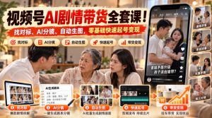 视频号AI剧情带货全套课!找对标、AI分镜、自动生图,零基础快速起号变现-淘金日记