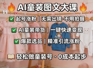 AI童装图文剪辑,某社群童装图文大课,起号涨粉、AI童装带货、爆款选品,无需出镜和拍摄-淘金日记