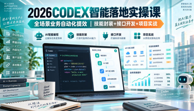 2026Codex智能落地实操课，全场景业务自动化提效，技能封装+接口开发+项目实战-淘金日记