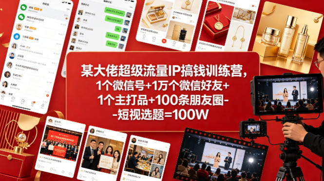 某大佬超级流量IP搞钱训练营，1个微信号+1万个微信好友+1个主打品+100条朋友圈-短视选题=100W-淘金日记