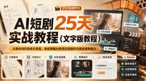 AI短剧25天实战教程(文字版教程),从脚本创作到成片变现,系统掌握AI影视内容制作与商业接单能力-淘金日记