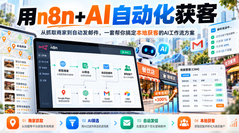 【无水印】用n8n+AI自动化获客，从抓取商家到自动发邮件，一套帮你搞定本地获客的AI工作流方案【原创双语字幕】-淘金日记