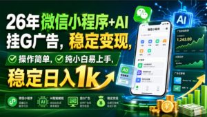 26年微信小程序+AI挂G广告,稳定变现,操作简单,纯小白易上手,稳定日入1k【揭秘】-淘金日记