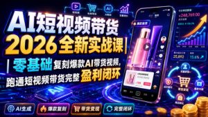 AI短视频带货2026全新实战课｜零基础复刻爆款AI带货视频，跑通短视频带货完整盈利闭环-淘金日记