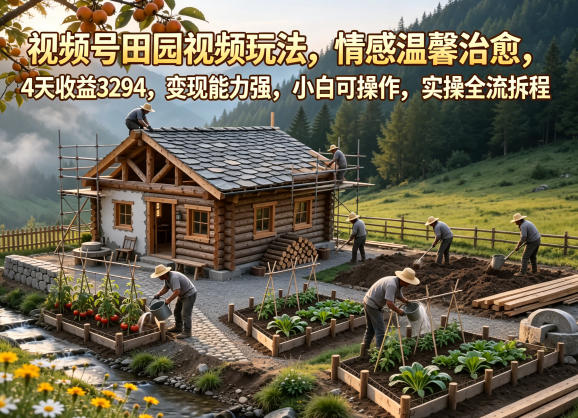 视频号田园视频玩法，情感温馨治愈，4天收益3294，变现能力强，小白可操作，实操全流程拆解-淘金日记