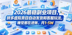 2026最稳副业项目,拼多多虚拟类目自动发货和客服玩法,睡觉都在进账,月1-5W【揭秘】-淘金日记