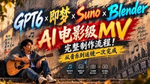 GPT6×即梦×Suno×Blender｜AI电影级MV完整制作流程！从音乐到运镜一次完成！-淘金日记
