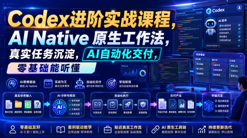 Codex进阶实战课｜AI Native原生工作法，22节真实任务落地，从配置到AI自动化交付全链路教程-淘金日记