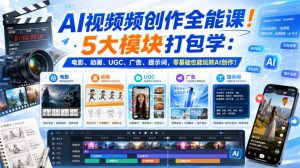 AI视频频创作全能课!5大模块打包学:电影、动画、UGC、广告、提示词,零基础也能玩转AI创作!【原创双语字幕】-淘金日记