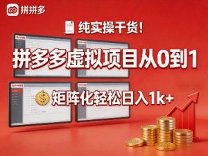 纯实操干货!拼多多虚拟项目从0到1,矩阵化轻松日入1k+【揭秘】-淘金日记