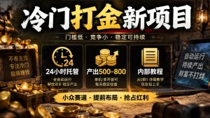 冷门打金新项目,24小时托管,产出500-800,内部教程【揭秘】-淘金日记