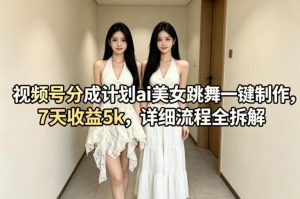 视频号分成计划ai美女跳舞一键制作,7天收益5k,详细流程全拆解-淘金日记