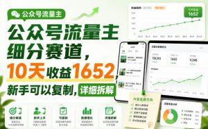 公众号流量主细分赛道，10天收益1652，新手可以复制，详细拆解-淘金日记