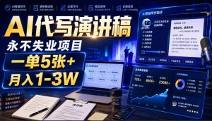 AI代写演讲稿，永不失业项目，一单5张+，月入1-3W【揭秘】-淘金日记