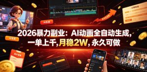 2026暴力副业:AI动画全自动生成,一单上千,月稳2W,永久可做【揭秘】-淘金日记