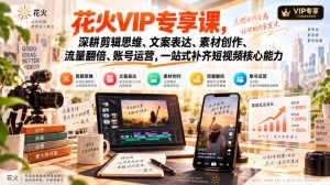 花火VIP专享课,深耕剪辑思维、文案表达、素材创作、流量翻倍、账号运营,一站式补齐短视频核心能力-淘金日记