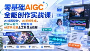 零基础AIGC全能创作实战课|AI绘画设计、AI视频生成、数字人制作、智能剪辑、AI音乐文案全工具落地教程-淘金日记