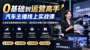 0基础到运营高手,汽车主播线上实战课,从底层流量逻辑到话术转化、团队配合完整打通汽车直播闭环-淘金日记