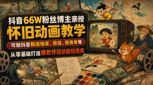 抖音66W粉丝博主亲授怀旧动画教学,可做抖音精选独家、收徒、接商单等,从零基础打造爆款怀旧动画短视频-淘金日记