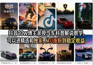 抖音10w博主亲授汽车科普解说教学,可以进精选和独家,从0涨粉到稳定收益(详细视频课程+1T素材)-淘金日记
